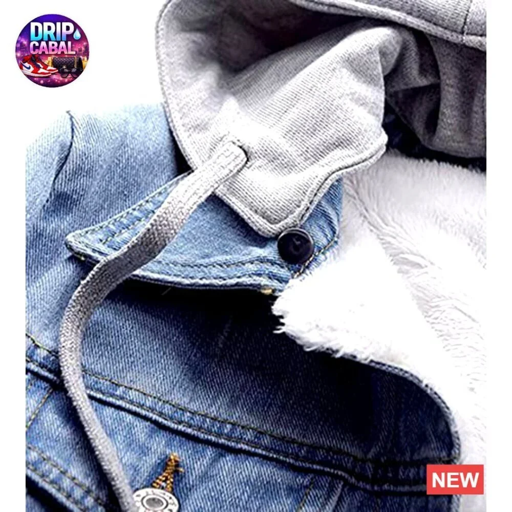 Detachable Hoodie Sherpa Fleece Lined Denim Trucker Jacket Y2K Chic - Picture 6 of 7